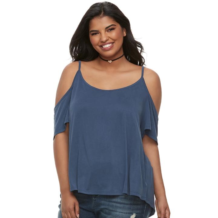 Juniors' Plus Size Mudd&reg; Cupro Cold-shoulder Tee, Teens, Size: 3xl, Blue