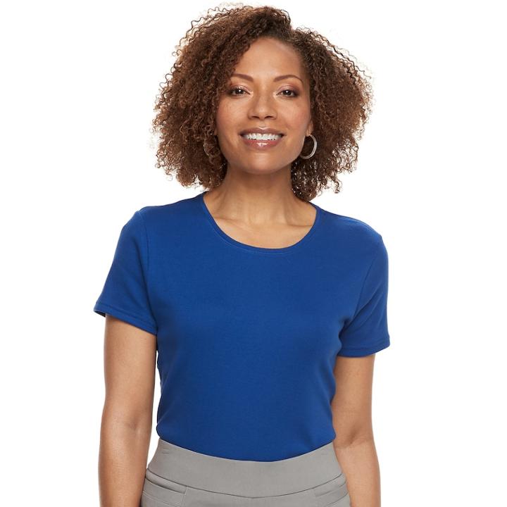 Petite Croft & Barrow&reg; Essential Crewneck Tee, Women's, Size: Xl Petite, Dark Blue