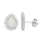 Lab-created Opal & Cubic Zirconia Sterling Silver Teardrop Halo Stud Earrings, Women's, White