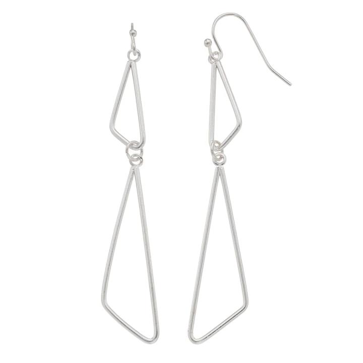 Double Triangle Nickel Free Drop Earrings, Women's, Silver