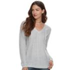 Women's Sonoma Goods For Life&trade; Cable Knit V-neck Sweater, Size: Large, Light Grey