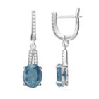 Sterling Silver Ice Cubic Zirconia Oval Drop Earrings, Women's, Blue