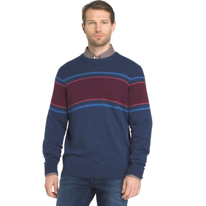 Men's Izod Regular-fit Striped Wool-blend Crewneck Sweater, Size: Xl, Turquoise/blue (turq/aqua)