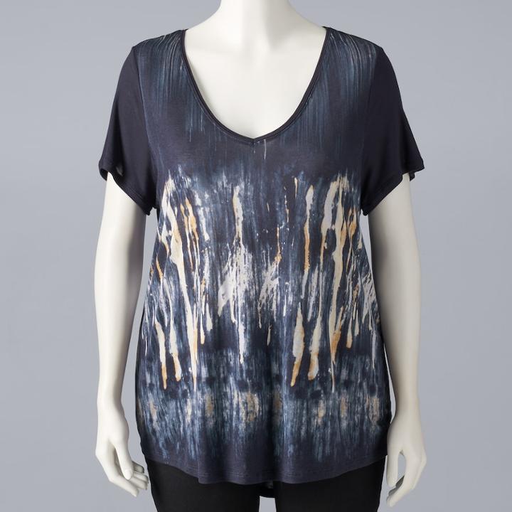 Plus Size Simply Vera Vera Wang Printed V-neck Tee, Women's, Size: 2xl, Grey (charcoal)