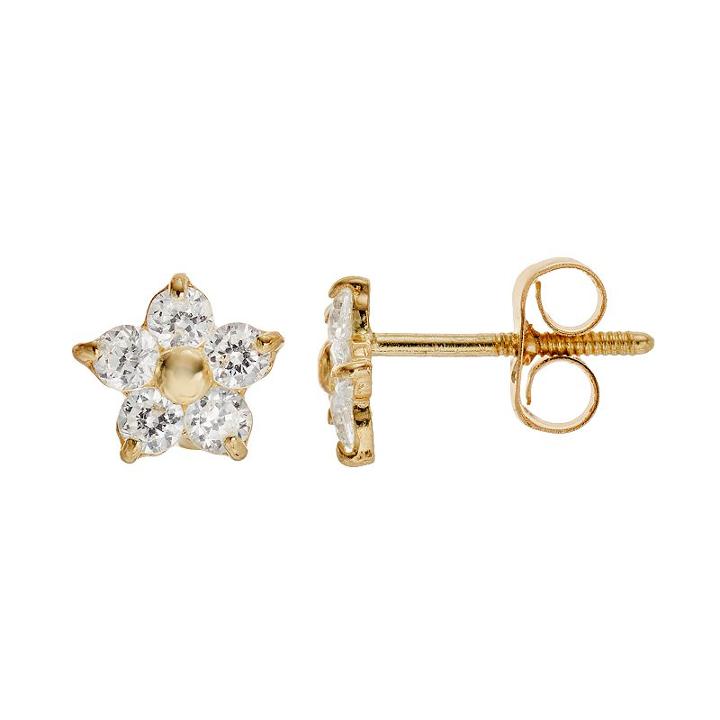 Charming Girl 14k Gold Star Stud Earrings - Made With Swarovski Cubic Zirconia - Kids, Yellow
