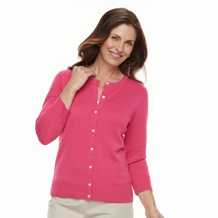 Women's Croft & Barrow&reg; Essential Button-front Cardigan, Size: Large, Med Pink