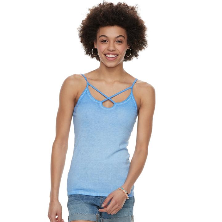 Juniors' Mudd&reg; Ribbed Cross Front Tank, Teens, Size: Medium, Med Blue