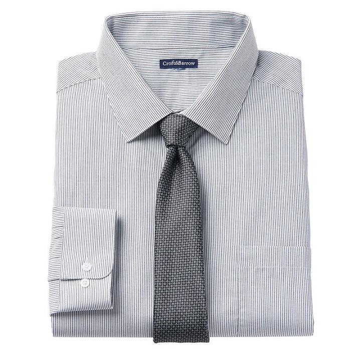 Big & Tall Croft & Barrow&reg; Classic-fit Striped Dress Shirt And Patterned Tie Boxed Set, Men's, Size: 20 38/9t, Beig/green (beig/khaki)