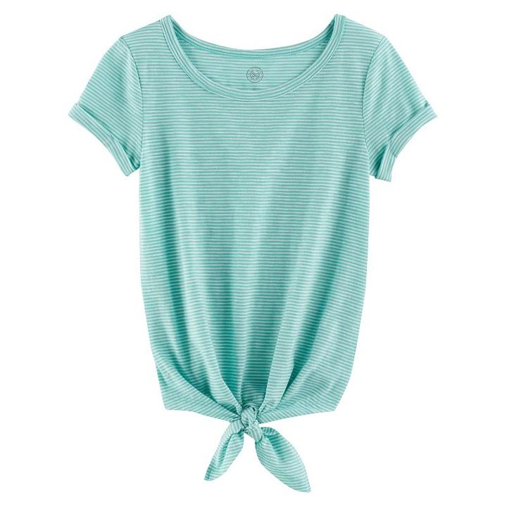 Girls 7-16 & Plus Size So&reg; Rolled Cuff Tie Front Tee, Size: 12 1/2, Turquoise/blue (turq/aqua)