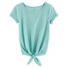 Girls 7-16 & Plus Size So&reg; Rolled Cuff Tie Front Tee, Size: 12 1/2, Turquoise/blue (turq/aqua)