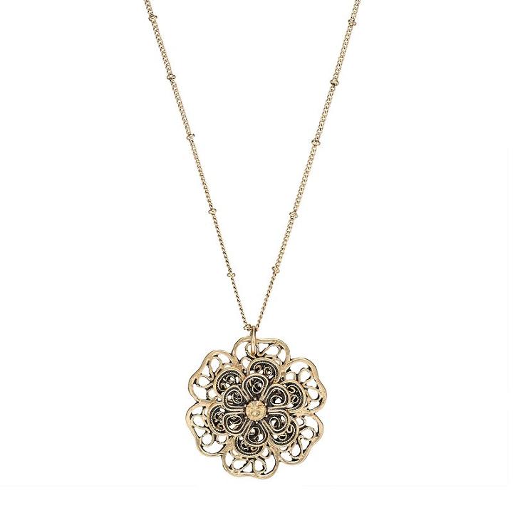 Lc Lauren Conrad Long Antiqued Filigree Flower Pendant Necklace, Women's, Med Pink