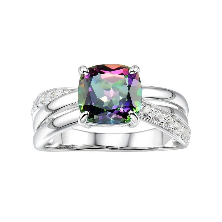 Sterling Silver Mystic Fire Topaz & Lab-created White Sapphire Crisscross Ring, Women's, Size: 6, Purple
