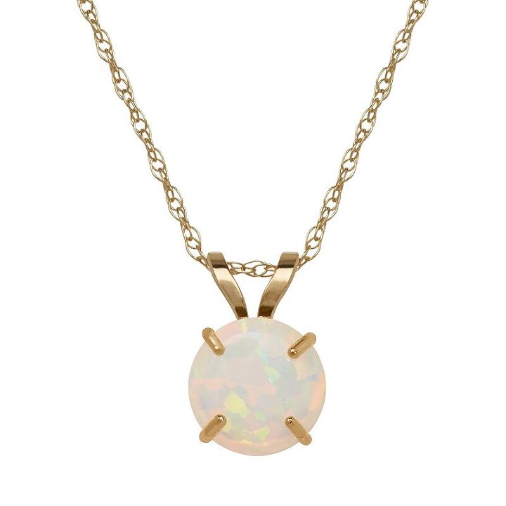 Everlasting Gold Lab-created Opal 10k Gold Pendant Necklace, Women's, White