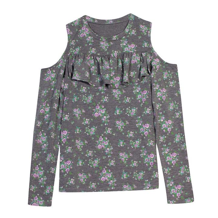 Girls 7-16 Harper & Elliott Cold Shoulder Ruffle Chest Tee, Size: Xl, Grey (charcoal)