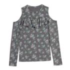 Girls 7-16 Harper & Elliott Cold Shoulder Ruffle Chest Tee, Size: Xl, Grey (charcoal)