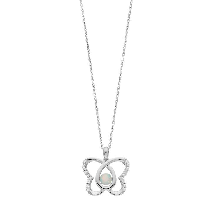 Sterling Silver Lab-created Opal & White Sapphire Butterfly Pendant, Women's, Size: 18