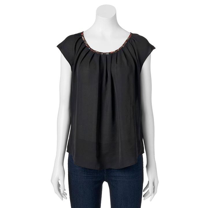 Lc Lauren Conrad, Women's Pleated Top, Size: Large, Oxford