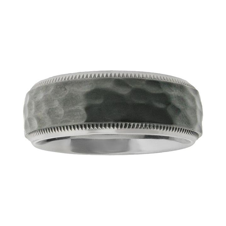 Lynx Stainless Steel Black Ion Hammered Wedding Band - Men, Size: 8, Grey