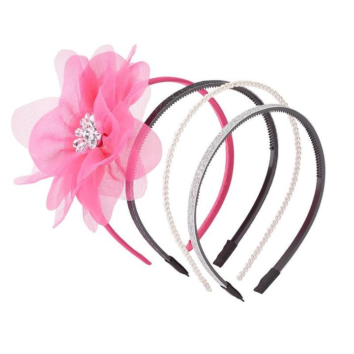 Girls 4-16 4-pk. Floral & Glitter Headbands, Dark Pink