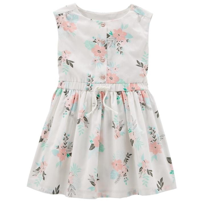 Girls 4-8 Carter's Floral Button Front Dress, Size: 8, White