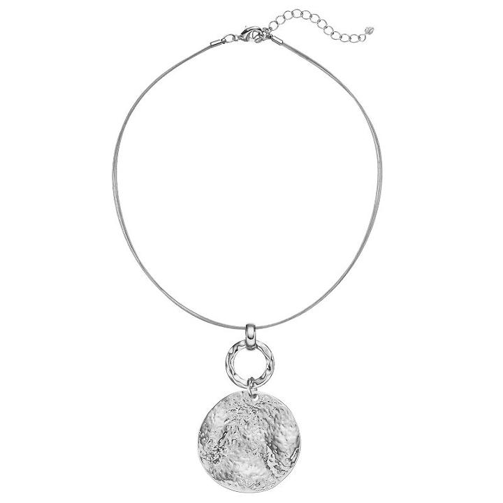 Hammered Disc Pendant Necklace, Women's, Silver