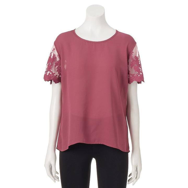 Juniors' Liberty Love Lace Scallop-trim Tee, Girl's, Size: Small, Brt Pink