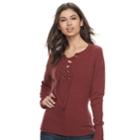 Juniors' Pink Republic Lace-up Long Sleeve Sweater, Teens, Size: Large, Dark Brown