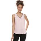 Juniors' Candie's&reg; Mixed-media Zipper Tank Top, Teens, Size: Large, Light Pink