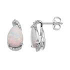 Sterling Silver Lab-created White Opal & Lab-created White Sapphire Teardrop Earrings, Women's