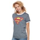 Juniors' Dc Comics Superman Logo Ringer Burnout Graphic Tee, Teens, Size: Small, Navy White