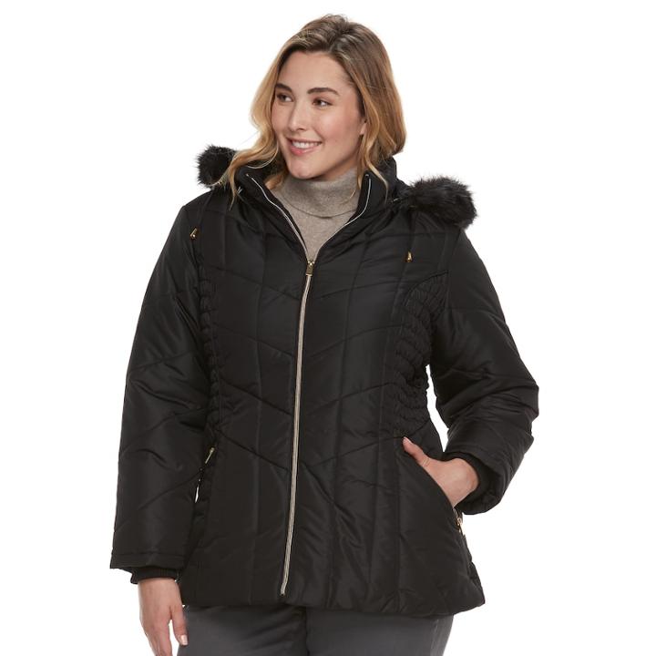 Plus Size D.e.t.a.i.l.s Hooded Quilted Jacket, Women's, Size: 2xl, Black