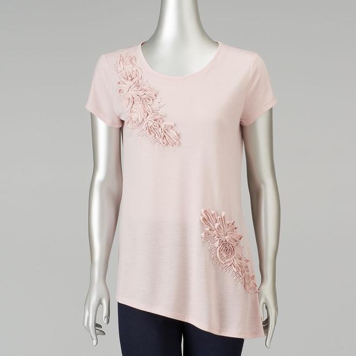 Women's Simply Vera Vera Wang Floral Asymmetrical Tee, Size: Small, Drk Purple