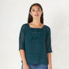 Women's Lc Lauren Conrad Embroidered Ruffle Top, Size: Small, Green