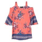 Girls 7-16 Iz Amy Byer Floral Border 3/4-sleeve Cold-shoulder Top With Necklace, Size: 7, Ovrfl Oth