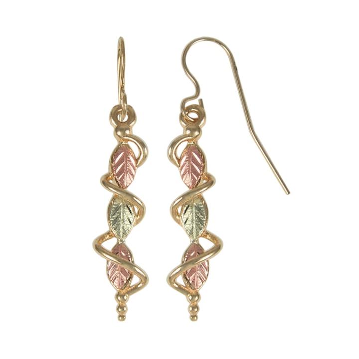 Black Hills Gold Tri-tone Leaf Drop Earrings, Women's, Yellow