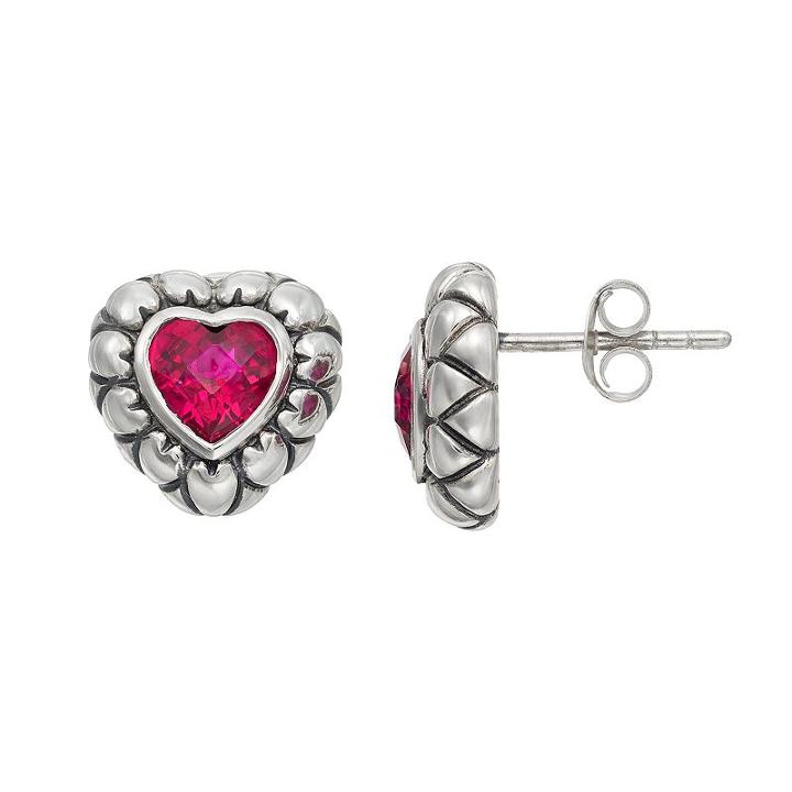 Adora Sterling Silver Lab-created Ruby Heart Stud Earrings, Women's, Red