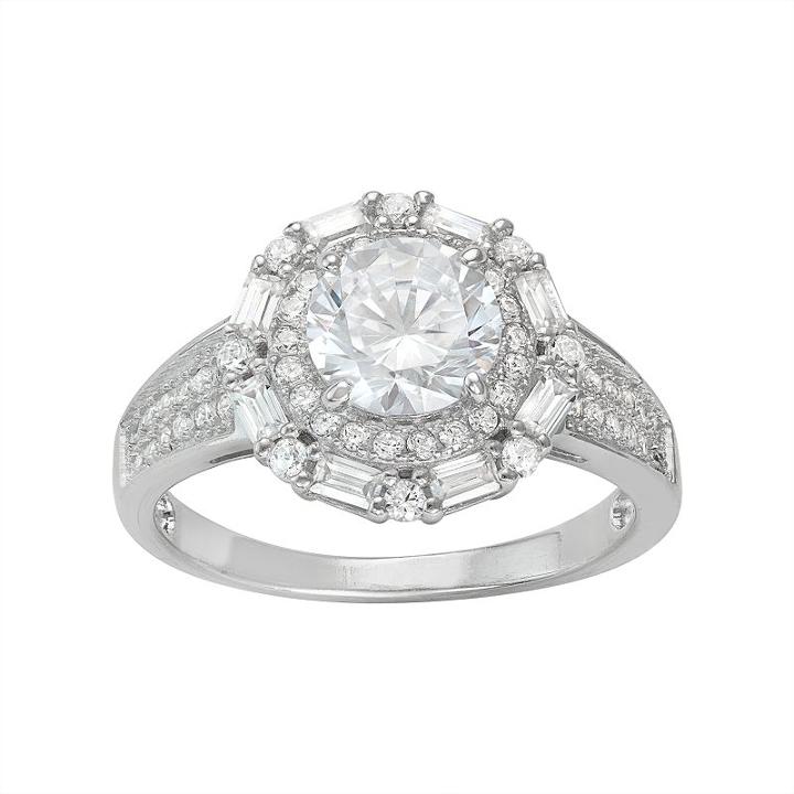 Sterling Silver Cubic Zirconia Tiered Halo Ring, Women's, Size: 10, White