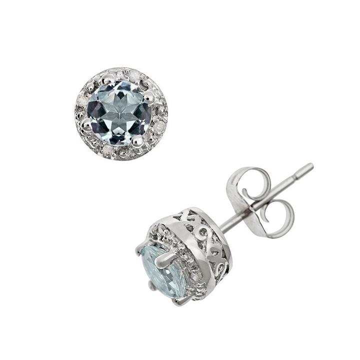 Sterling Silver Aquamarine And Diamond Accent Frame Stud Earrings, Women's, Blue