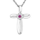 Sterling Silver Lab-created Pink Sapphire Cross Pendant, Women's, Size: 18