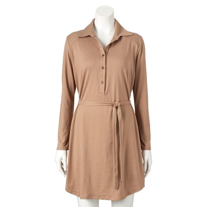 Women's Double Click Solid Shirtdress, Size: Small, Beig/green (beig/khaki)