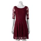 Juniors' Wrapper Floral Lace Skater Dress, Teens, Size: Large, Dark Red