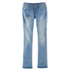Girls 7-16 Mudd&reg; Embroidered Flower Ripped Double-button Skinny Bootcut Jeans, Size: 14, Blue Other