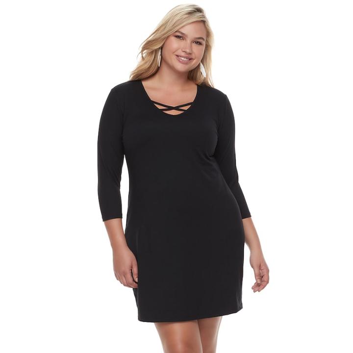Juniors' Plus Size Mudd&reg; Cross Front Bodycon Dress, Teens, Size: 1xl, Black