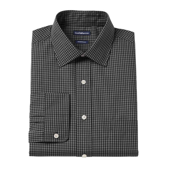 Croft & Barrow, Men's &reg; Fitted Solid Easy Care Spread-collar Dress Shirt, Size: 18-34/35, Black