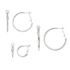 Faceted & Round Tube Nickel Free Hoop Earring Set, Women's, Silver