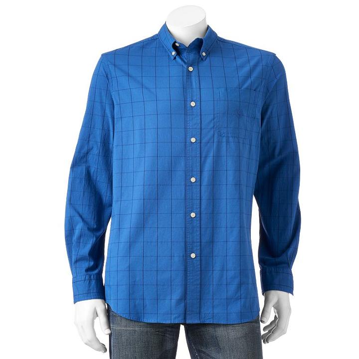 Men's Chaps Classic-fit Tattersall Plaid Stretch Poplin Button-down Shirt, Size: Medium, Blue