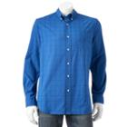 Men's Chaps Classic-fit Tattersall Plaid Stretch Poplin Button-down Shirt, Size: Medium, Blue