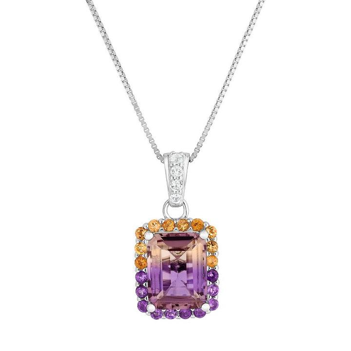 Sterling Silver Ametrine Rectangle Pendant, Women's, Size: 18, Multicolor