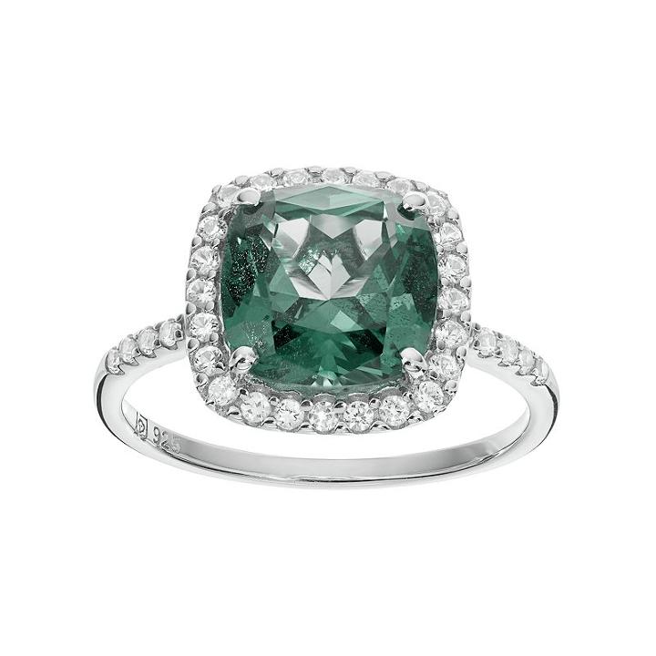 Sterling Silver Lab-created Alexandrite & White Sapphire Cushion Halo Ring, Women's, Size: 8, Blue