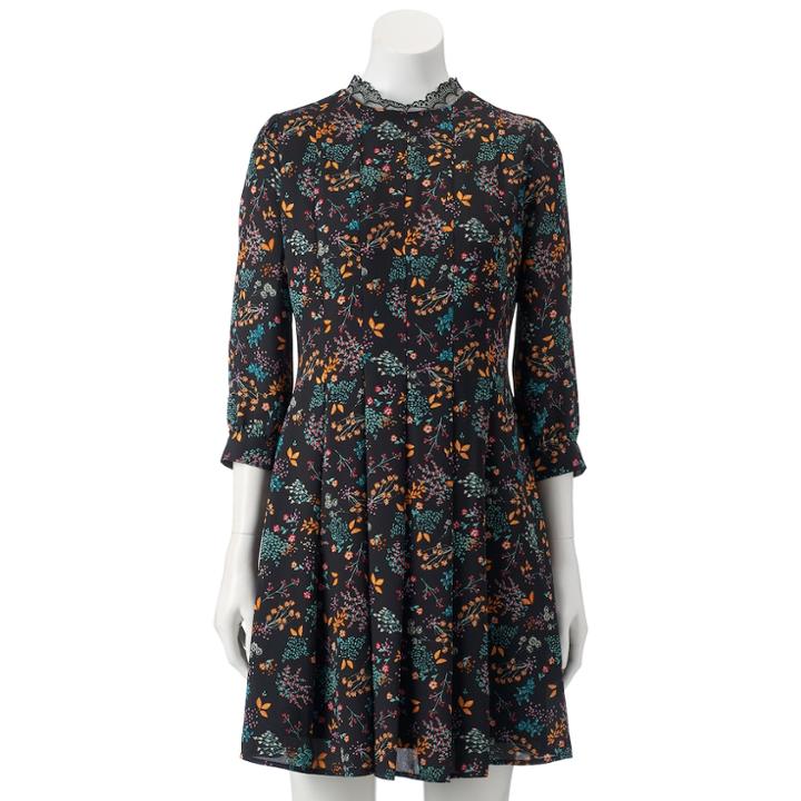 Women's Lc Lauren Conrad Pleated Fit & Flare Dress, Size: 2, Black